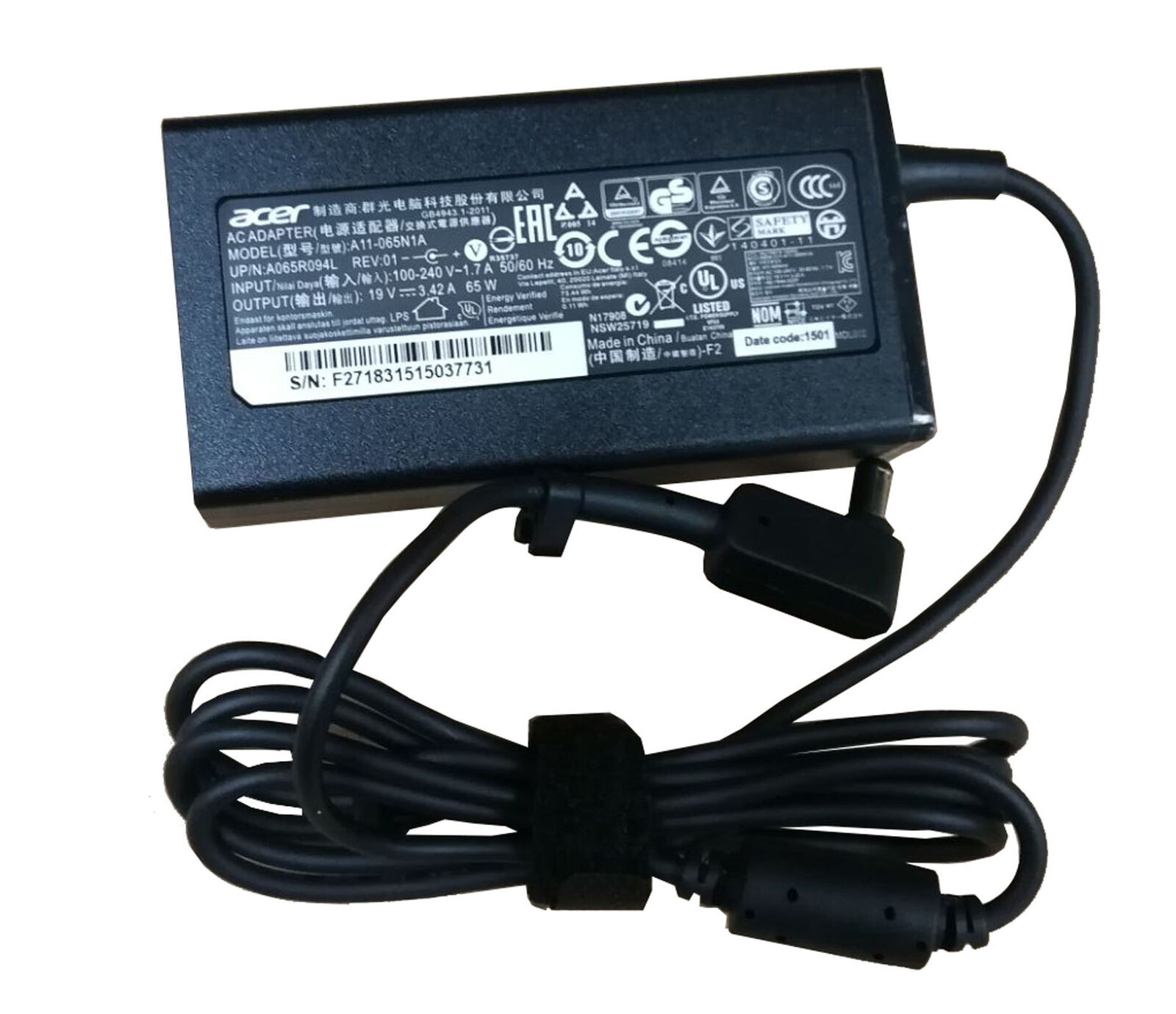 65W Acer Chromebook C720-3871 Charger AC Adapter Power Cord